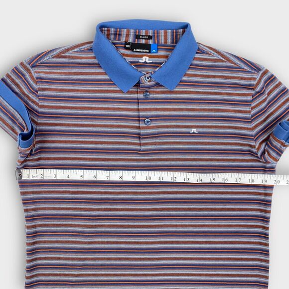 $115 J Lindeberg Polo Shirt Mens Large Striped Dev Slim Lux Pique Logo Golf - Picture 8 of 9